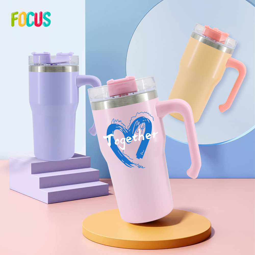 Custom Color 20oz Sublimation Blank Insulation Cup Stainless Steel Double Wall Insulated Tumbler Travel Mugs with Handle