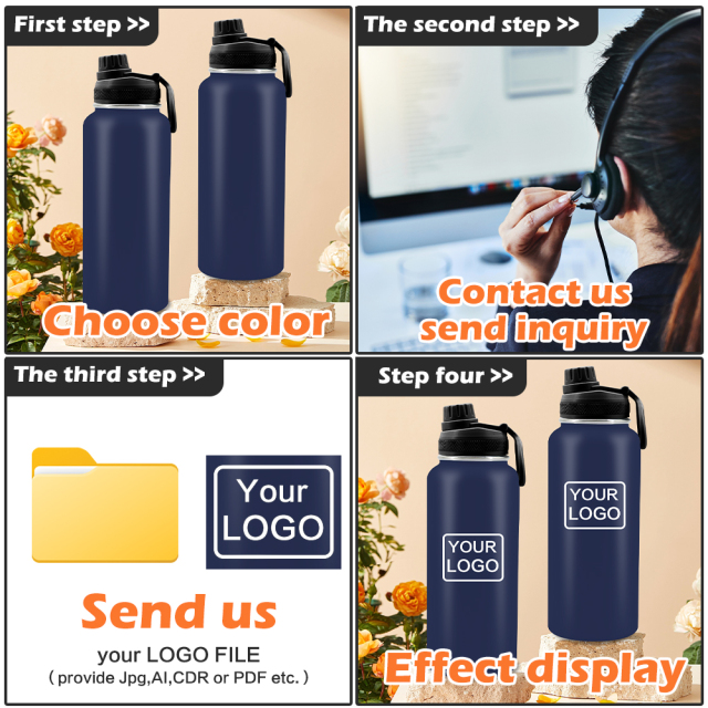 Customized Logo 32 oz Water Bottle Stainless Steel Insulated Tumbler