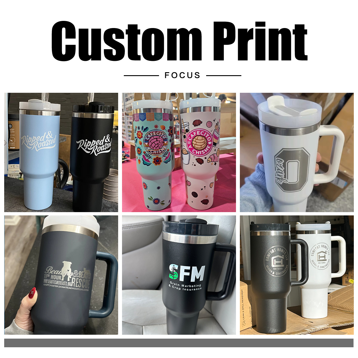 Custom Coffee Tumbler Blue 40 oz Stainless Steel Vacuum Insulated Travel Mugs H2.0