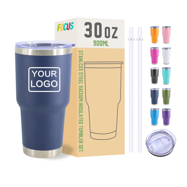 30oz Dark Blue Custom Tumblers with Logo Bulk Laser Print Sport Water Bottles
