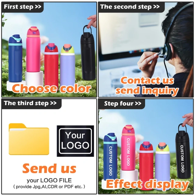 Custom Drink Tumblers Owala 16oz 19oz 24oz 32oz Sport Water Bottles With Handle Ring