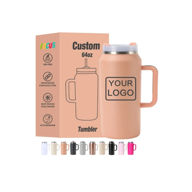 64oz Khaki Stainless Steel Insulated Tumbler with Straw and Lid