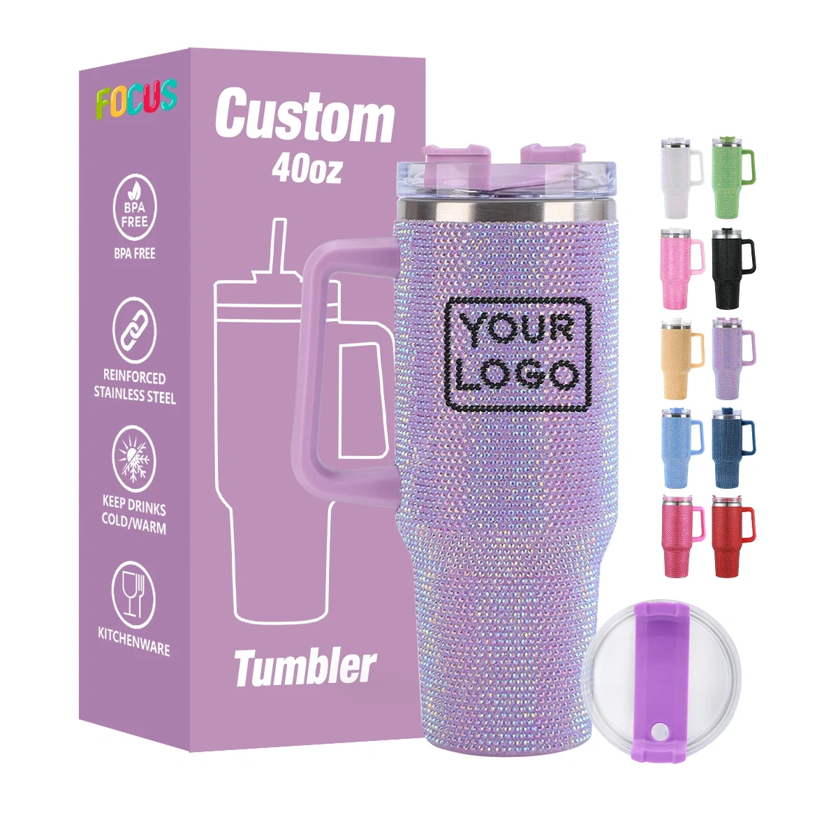 Custom Coffee Tumbler 40 oz Bling Purple Crystal Rhinestone Tumbler