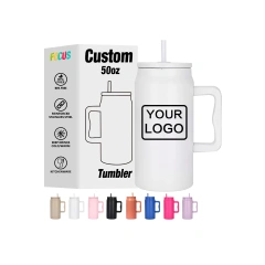 Sport Water Bottles 50oz White Custom Drink Tumblers with Handle and Straw