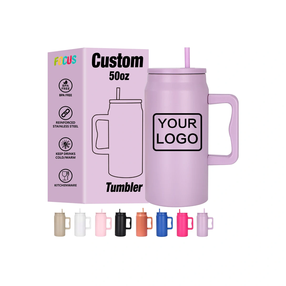 Custom Water Bottles 50oz Purple Stainless Steel Insulated Tumbler