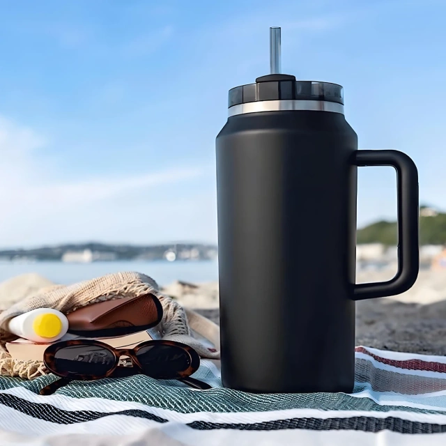 64oz Khaki Stainless Steel Insulated Tumbler with Straw and Lid