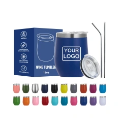 Custom Coffee Tumbler 12oz Blue Wine Egg Coffee Mug with Lid and Straw