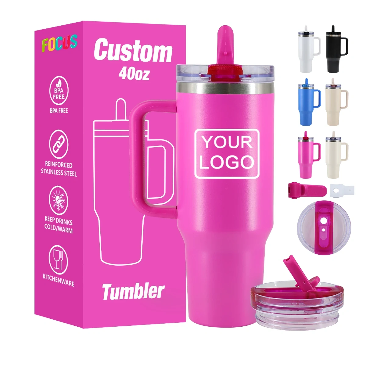 Custom Tumbler with Logo 40oz Rose Red Flip Lid Leak Proof Tumbler