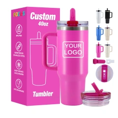 Custom Tumbler with Logo 40oz Rose Red Flip Lid Leak Proof Tumbler