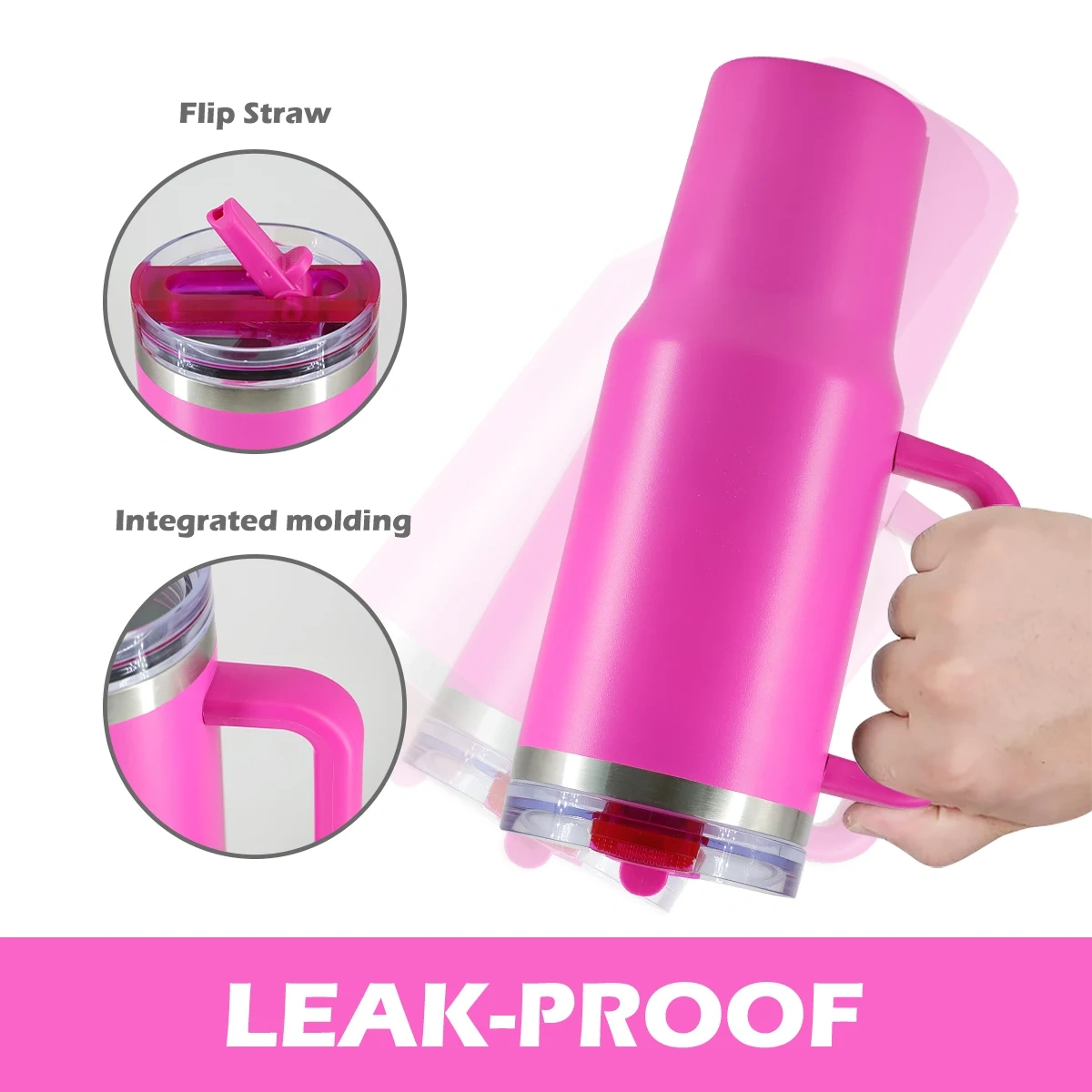Custom Tumbler with Logo 40oz Rose Red Flip Lid Leak Proof Tumbler