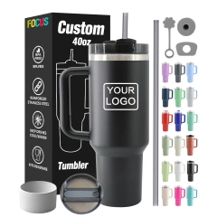 Bulk Stainless Steel Tumbler Black 40oz Adventure Tumbler with Straw