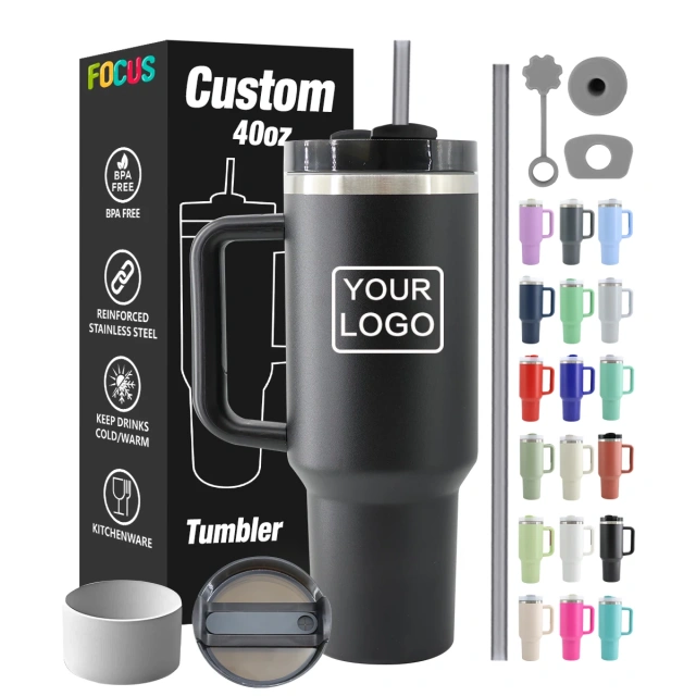 Bulk Stainless Steel Tumbler Black 40oz Adventure Tumbler with Straw
