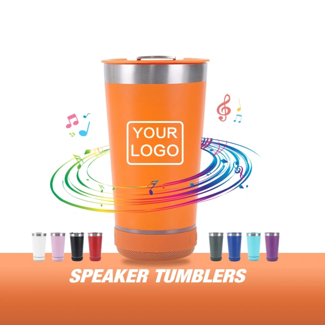 Custom Tumbler Cups 16oz Orange Music Speaker Tumbler with Beer Opener