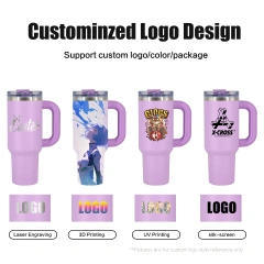 Custom Coffee Cups Powder Coated Pink 40oz Tumbler Stainless Steel Leak Proof 2 Drinks Cap Camp Water Bottles Insulated Tumbler