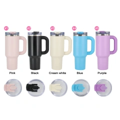 Custom Coffee Cups Powder Coated Pink 40oz Tumbler Stainless Steel Leak Proof 2 Drinks Cap Camp Water Bottles Insulated Tumbler