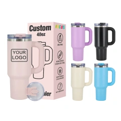 Custom Coffee Cups Powder Coated Pink 40oz Tumbler Stainless Steel Leak Proof 2 Drinks Cap Camp Water Bottles Insulated Tumbler