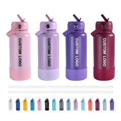 Green Tour Water Bottles with Handle Lid 32oz Modern Thermoses Flip Straw Lid Custom Cup Vacuum Sports Stainless Steel Tumbler