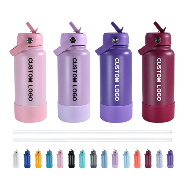 Green Tour Water Bottles with Handle Lid 32oz Modern Thermoses Flip Straw Lid Custom Cup Vacuum Sports Stainless Steel Tumbler