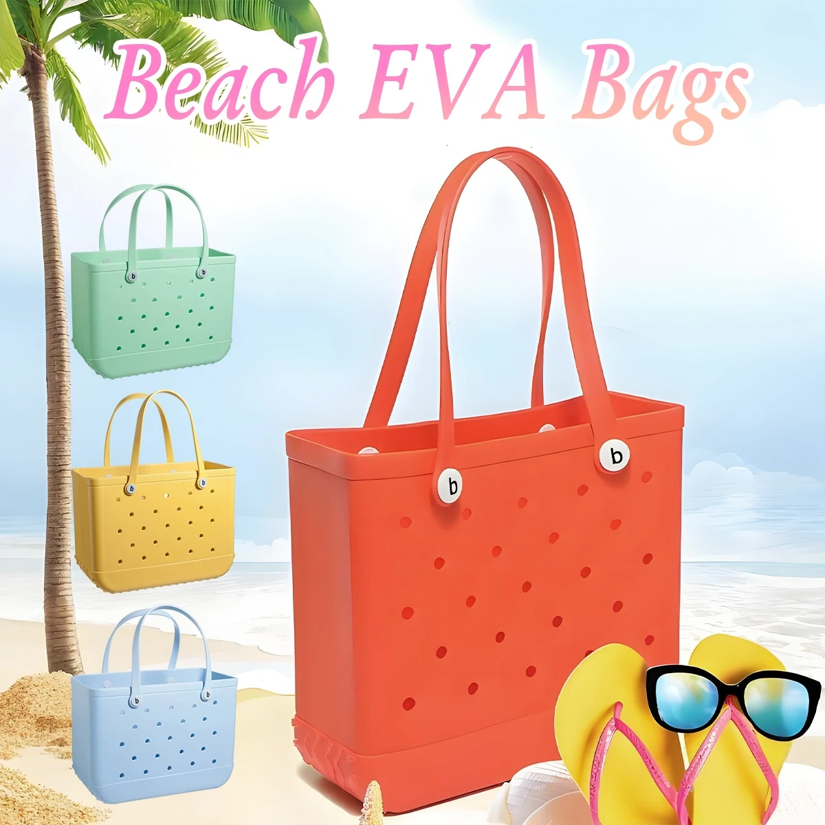 Hot Sale Women's Large Capacity Beach Bag Light EVA Bag for Custom Logo Print Water Proof Washable Tote Shopping Bag Wholesale