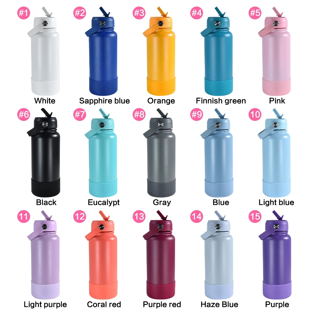 Green Tour Water Bottles with Handle Lid 32oz Modern Thermoses Flip Straw Lid Custom Cup Vacuum Sports Stainless Steel Tumbler