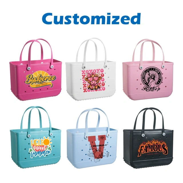 Hot Sale Women's Large Capacity Beach Bag Light EVA Bag for Custom Logo Print Water Proof Washable Tote Shopping Bag Wholesale