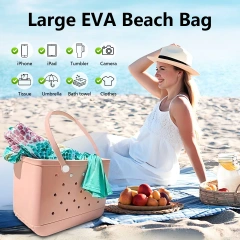 Customized EVA Beach Bag for Women Large Capacity Summer Family Travel Bog Bag with Strap Washable Decoration Charms Tote Bag