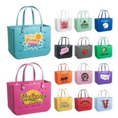 Hot Sale Women's Large Capacity Beach Bag Light EVA Bag for Custom Logo Print Water Proof Washable Tote Shopping Bag Wholesale