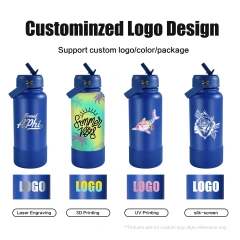 Green Tour Water Bottles with Handle Lid 32oz Modern Thermoses Flip Straw Lid Custom Cup Vacuum Sports Stainless Steel Tumbler