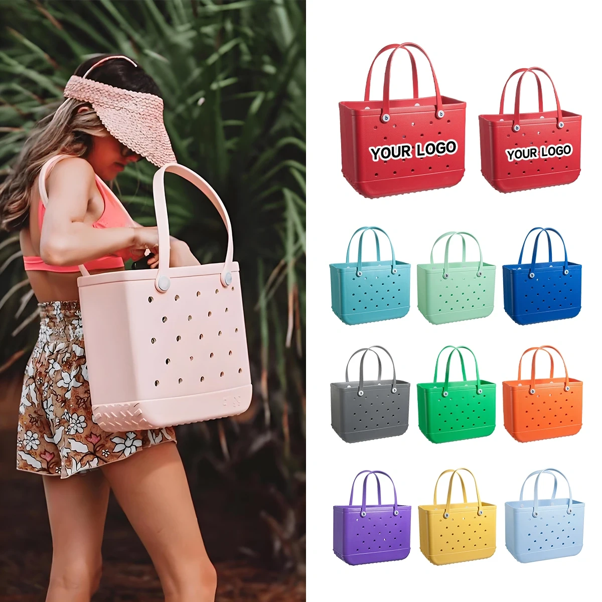 Customized Logo EVA Rubber Beach Bag UV Print Pattern Green Women's Bag XXL Large Size Summer Tote Bags Light Water Proof Bog