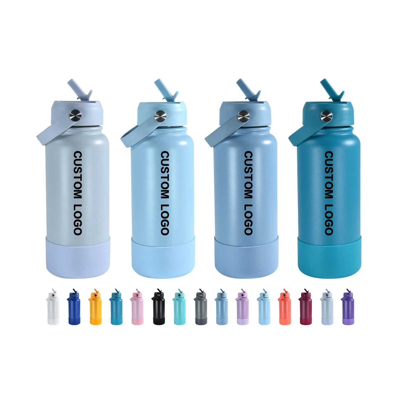 Green Tour Water Bottles with Handle Lid 32oz Modern Thermoses Flip Straw Lid Custom Cup Vacuum Sports Stainless Steel Tumbler