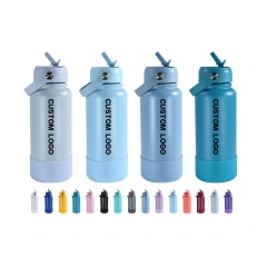 Green Tour Water Bottles with Handle Lid 32oz Modern Thermoses Flip Straw Lid Custom Cup Vacuum Sports Stainless Steel Tumbler