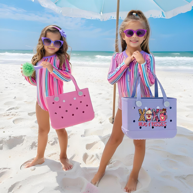 Custom Logo Small Size EVA Beach Bag for Children XS Summer Family Travel Bog Tote Bag with Strap for Cute Decoration Charms DIY