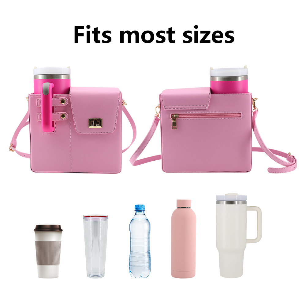 PU Leather Water Bottle Carrier Bag Minimalist Glass Water Cup Holder Waterproof Shoulder Strap Cup Carrier Purse for Stanly