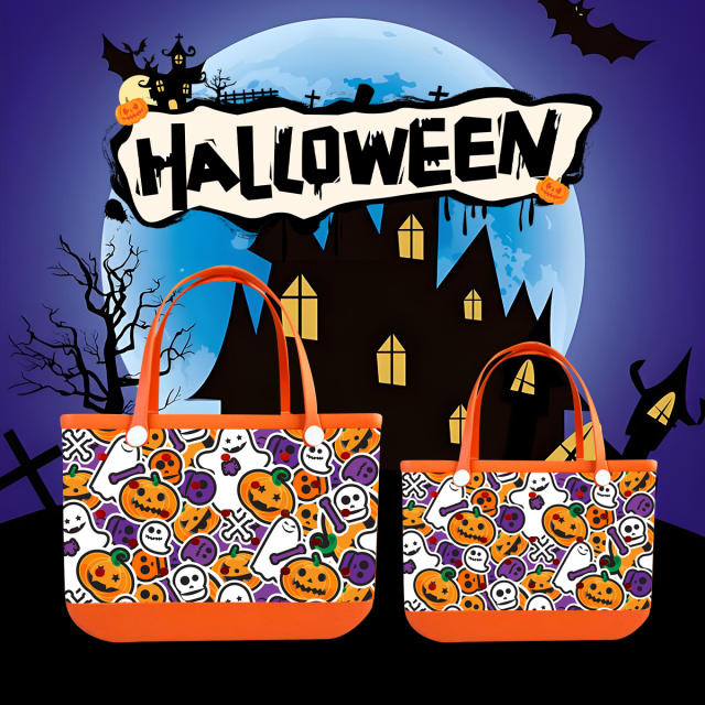 2025 Halloween Themed XL Women's Large Capacity Beach Bag Orange EVA Bag for Custom Logo Print Washable Bog Tote Shopping Bags