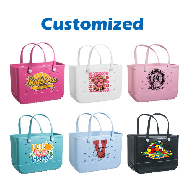 Hot Sale Women's Large Capacity Beach Bag Light EVA Bag for Custom Logo Print Water Proof Washable Tote Shopping Bag Wholesale