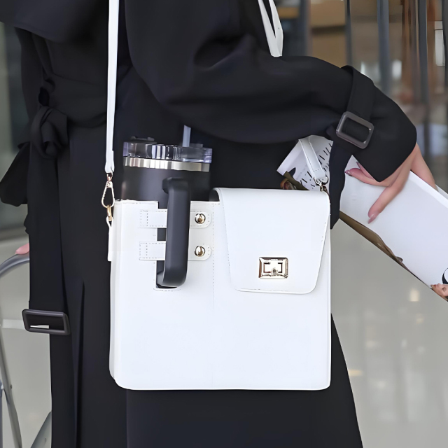 PU Leather Water Bottle Carrier Bag Minimalist Glass Water Cup Holder Waterproof Shoulder Strap Cup Carrier Purse for Stanly