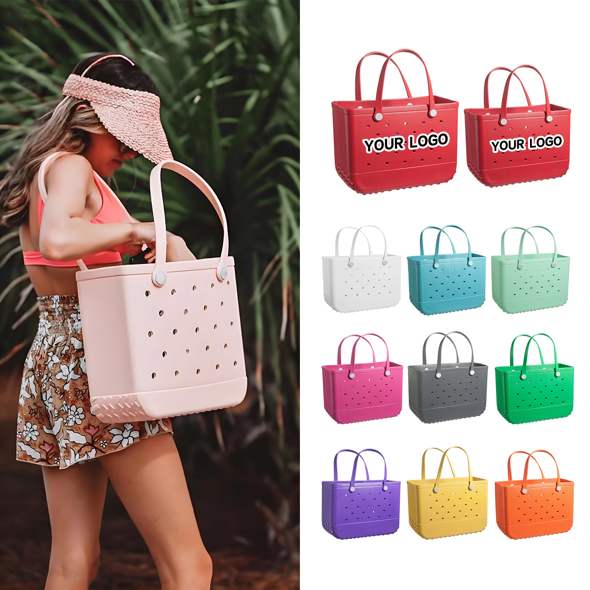 Hot Sale Women's Large Capacity Beach Bag Light EVA Bag for Custom Logo Print Water Proof Washable Tote Shopping Bag Wholesale