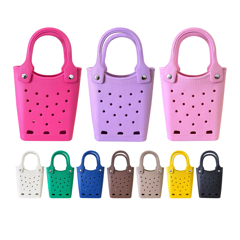 2025 New Mixed Color Small Capacity Summer Tote Shopping Bags for Ladies Leak Proof EVA Rubber Beach Bag with Handle and Strap