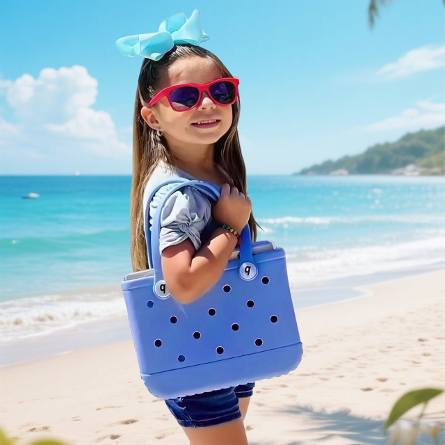 Custom Logo Small Size EVA Beach Bag for Children XS Summer Family Travel Bog Tote Bag with Strap for Cute Decoration Charms DIY