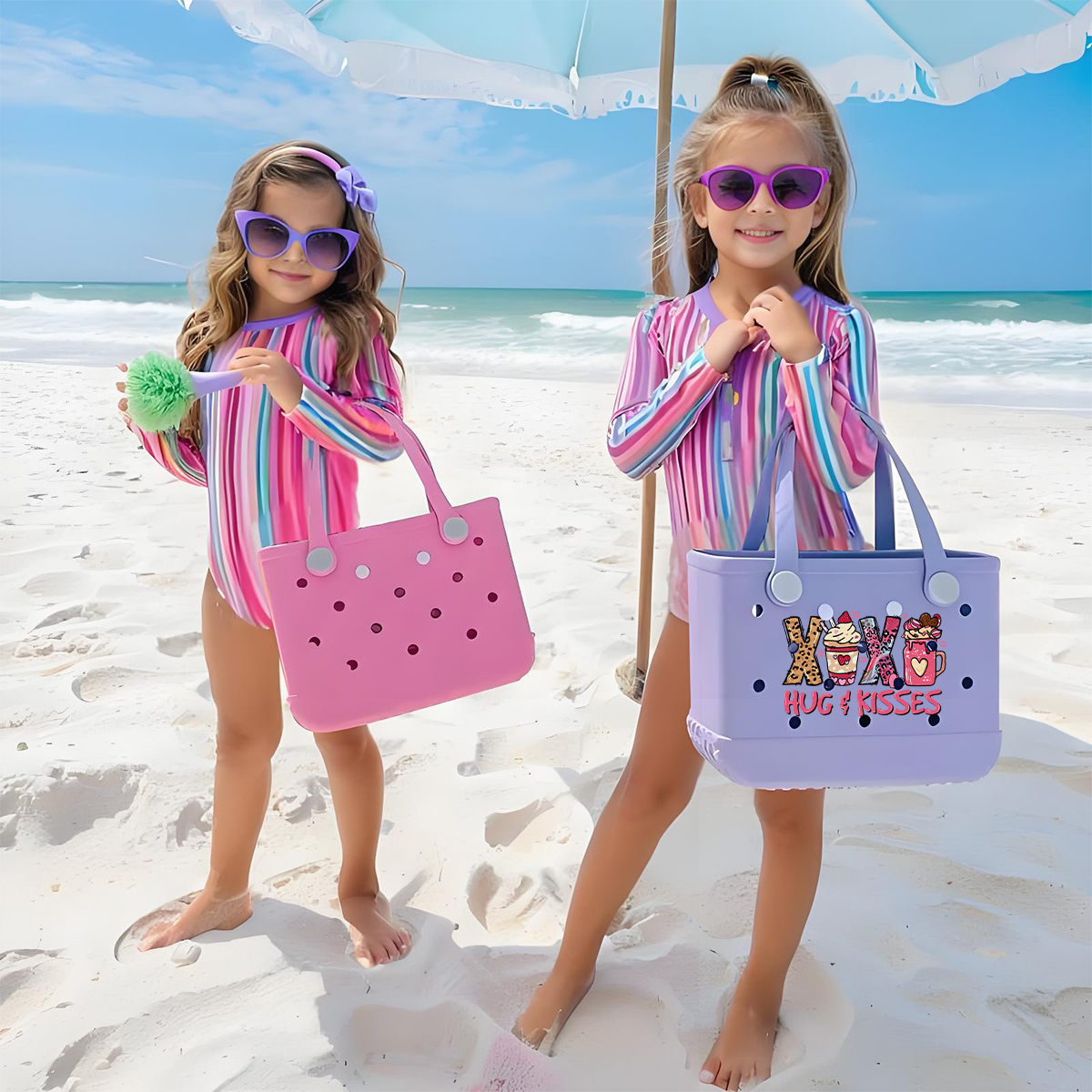 New Fashion Colorful XS Rubber Beach Bags Kids Small Tote Shopping Bags with Straps Light Washable Pink EVA Bags Custom Logo