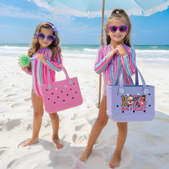 New Fashion Colorful XS Rubber Beach Bags Kids Small Tote Shopping Bags with Straps Light Washable Pink EVA Bags Custom Logo