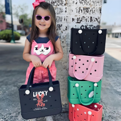 Custom Logo Small Size EVA Beach Bag for Children XS Summer Family Travel Bog Tote Bag with Strap for Cute Decoration Charms DIY