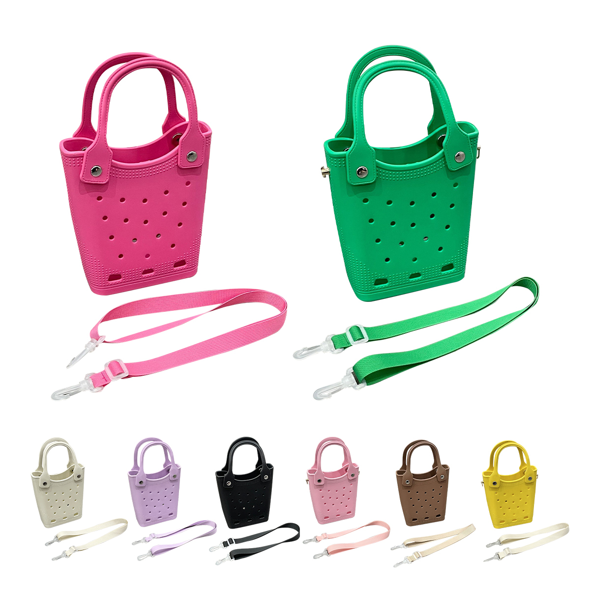 2025 New Mixed Color Small Capacity Summer Tote Shopping Bags for Ladies Leak Proof EVA Rubber Beach Bag with Handle and Strap