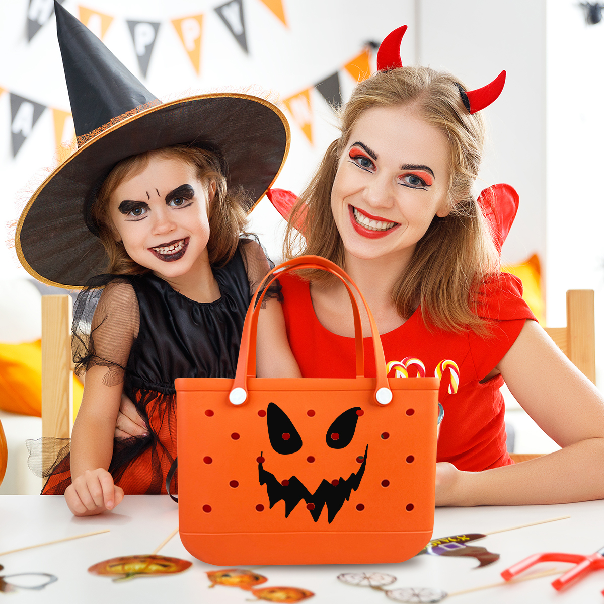 2025 Halloween Themed XL Women's Large Capacity Beach Bag Orange EVA Bag for Custom Logo Print Washable Bog Tote Shopping Bags