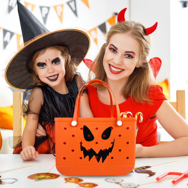 2025 Halloween Themed XL Women's Large Capacity Beach Bag Orange EVA Bag for Custom Logo Print Washable Bog Tote Shopping Bags
