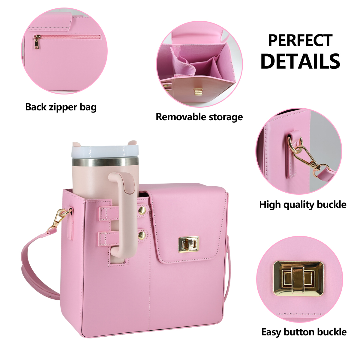 Messenger Bag for 40oz Tumbler Purple Sling Bag PU Leather Large Capacity Water Bottle Carrier Shoulder Bag Purse for Stanly Cup