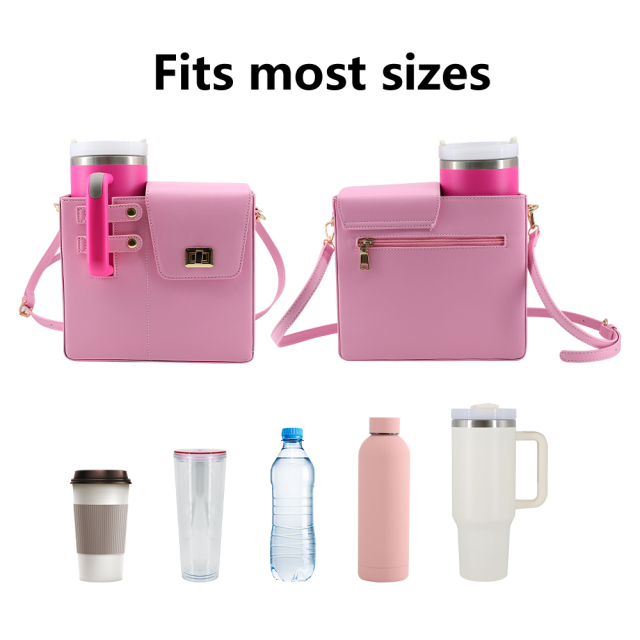 2025 New Tumbler Carrier Holder for Stanly Cup pink PU Leather Multi-function Fashion Lady Purse with Strap Cross Messenger Bag