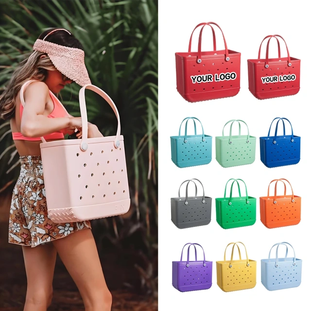 Customized Logo EVA Rubber Beach Bag UV Print Pattern Green Women's Bag XXL Large Size Summer Tote Bags Light Water Proof Bog