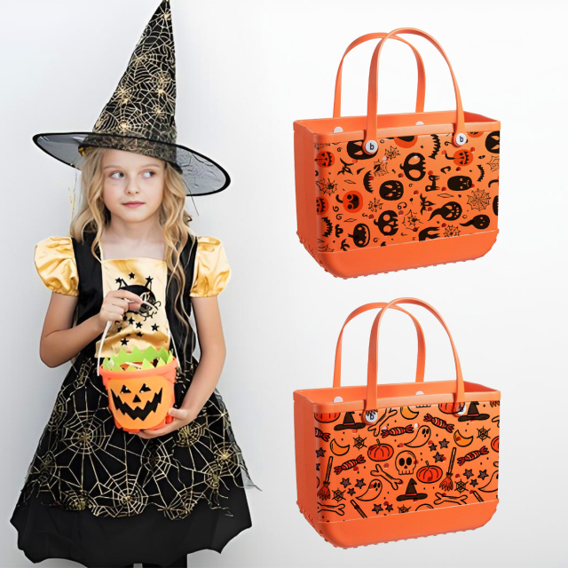 2025 Halloween Themed XL Women's Large Capacity Beach Bag Orange EVA Bag for Custom Logo Print Washable Bog Tote Shopping Bags