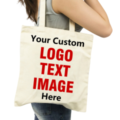 Custom Logo Printed Eco Recyclable Reusable Plain Blank Calico Organic Cotton Canvas Shopping Tote Bag Large White Shopping Bags